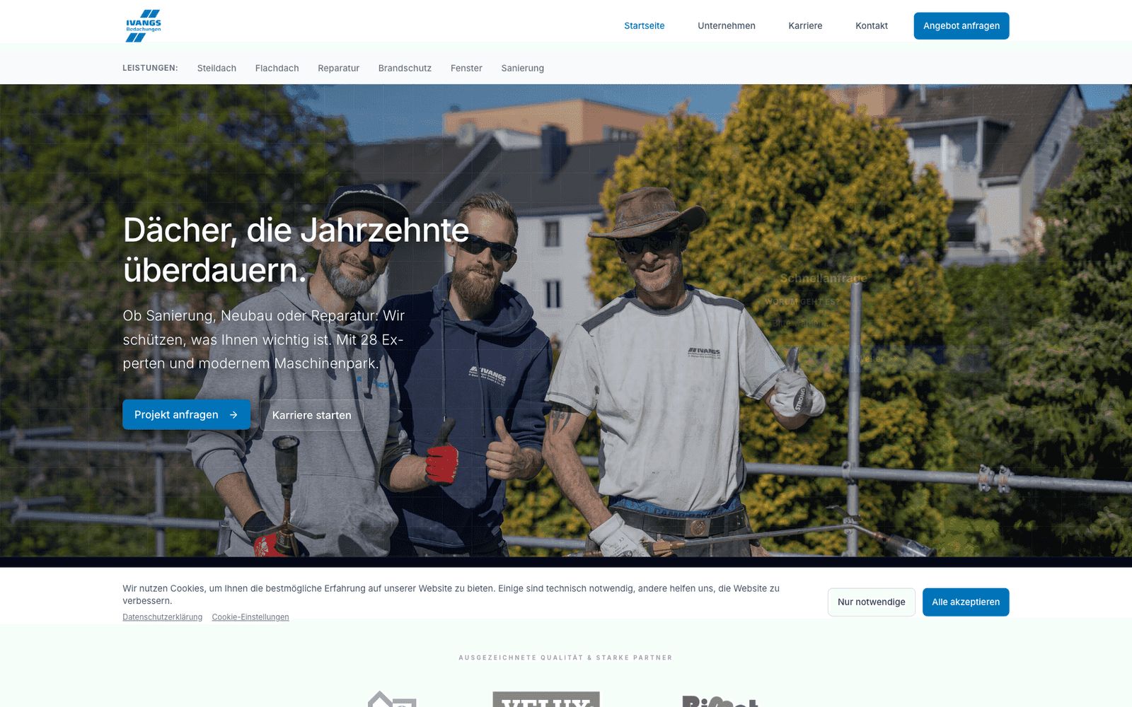 Startseite der neuen Ivangs Bedachungen Website